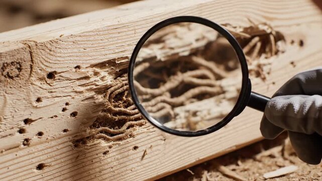 Close-up termite damage inspection